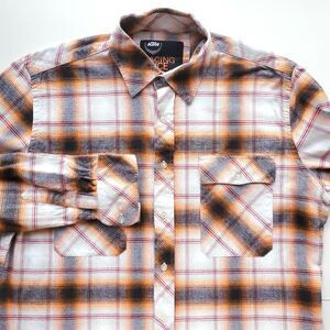KTM Motorcycle Racing Flannel Shirt Mens L Orange Plaid 100% Cotton We Race
